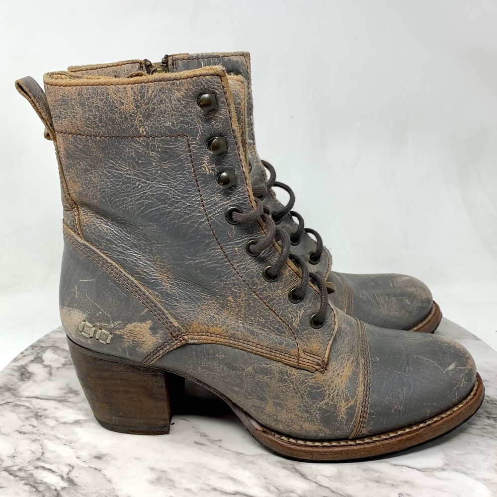 Bed Stu Judgement Distressed Gray Leather Lace Up Boots 9.5 Boho Moto Rugged - Picture 2 of 16